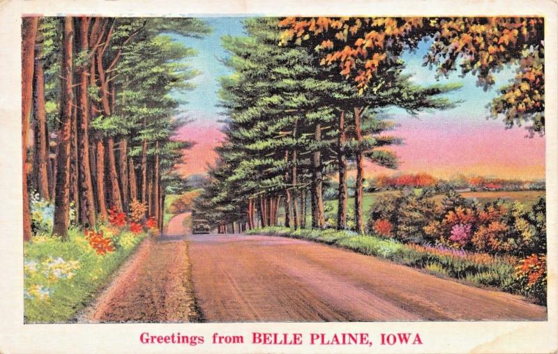 BELLE PLAINE IOWA GREETINGS POSTCARD 1936 PSTMK