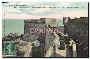 Old Postcard Saint Malo Walk On The Ramparts The Tower Bidouane