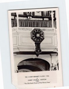 Postcard The Avery-Bennett Clock in Christ Church, Boston, Massachusetts