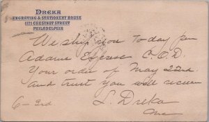 Postcard Dreka Engravings & Stationary House Philadelphia PA 1890
