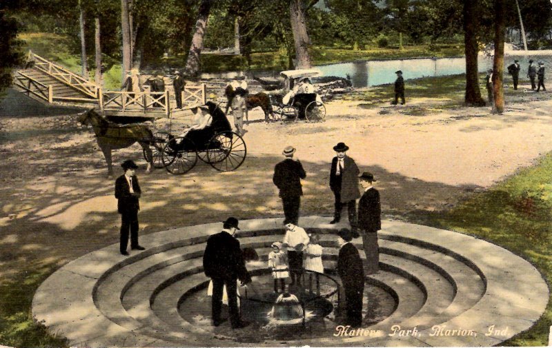 Marion, Indiana - People at the Fountain at Matters Park - c1908