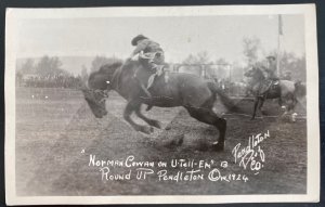 Mint USA Real Picture Postcard Norman Cowan On U Tell Em Round Up Pendleton 1924