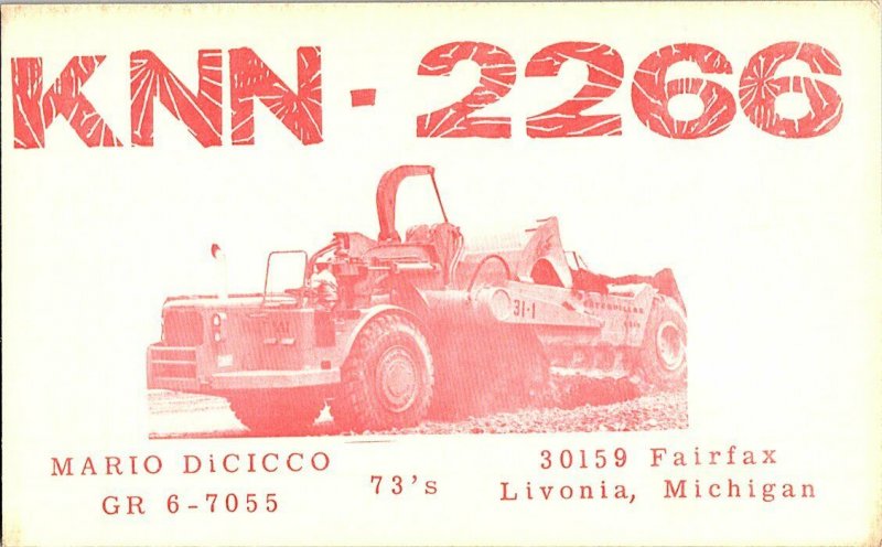 QSL Radio Card From Livonia Michigan KNN - 2266 