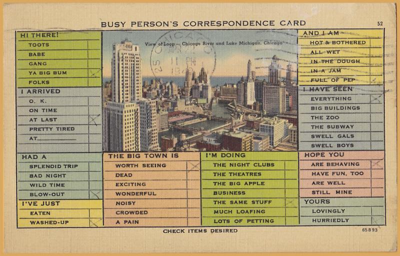 Busy Person's Correspondence Card, View of Loop, Chicago, ILL., 1940