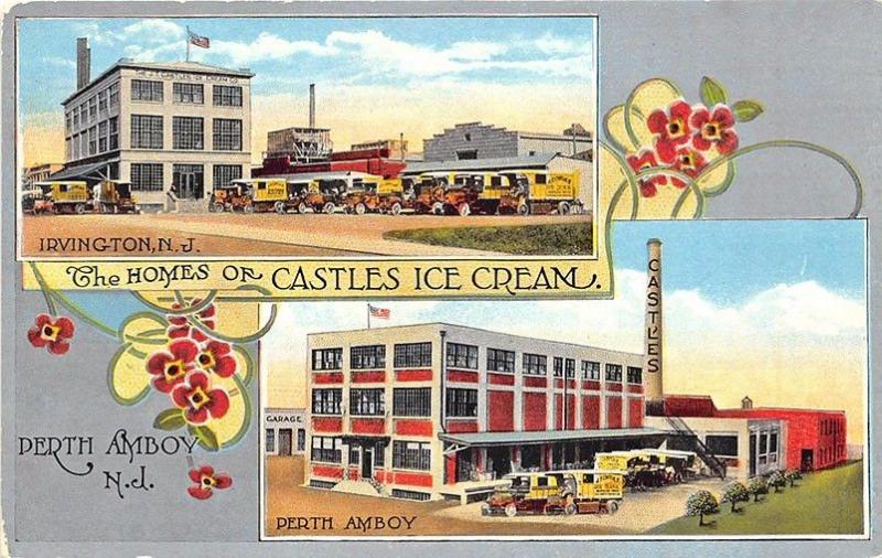 Perth Amboy Irvington NJ  Homes of Castles Ice Cream Delivery Trucks Postcard