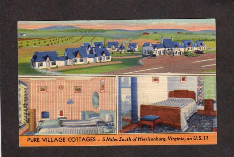 VA Pure Village Cottages Harrisonburg Virginia Linen Postcard