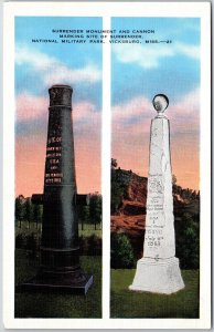 Surrender Monument Canon Marking Site Surrender Vicksburg Mississippi Postcard