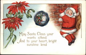 SANTA CLAUS and Poinsettias c1910 Postcard 