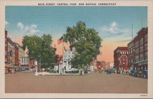 Postcard Main Street Central Park New Britain CT