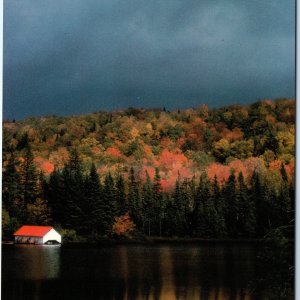 c1982 Ontario, Canada Autumn Lake Boathouse Forest Stormy Sky Chrome Lg PC M28