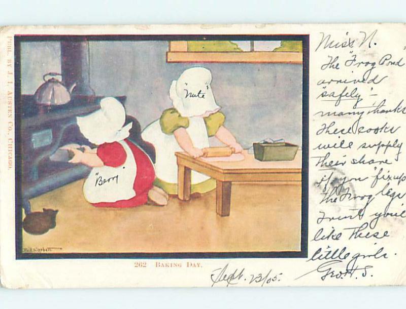 Pre-Linen signed BAKING DAY - SUNBONNET TWINS BAKE IN THE KITCHEN HJ4362