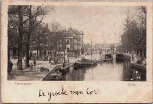 Netherlands Leiden Vismarkt Vintage Postcard C173