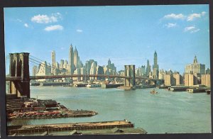 NEW YORK CITY Lower Manhattan Skyline showing Brooklyn Bridge - Chrome