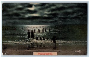 c1940's Bathing By Moonlight At Daytona Beach Florida FL Unposted Moon Postcard