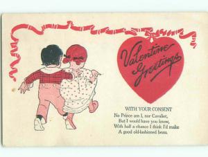 Unused Pre-Linen valentine WITH YOUR CONSENT - GIRL WALKING BOY k9352