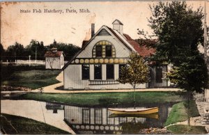 State Fish Hatchery Paris MI c1910 Vintage Postcard I59