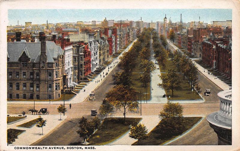 Commonwealth Avenue, Boston, Massachusetts,  Early Postcard, Used in 1921