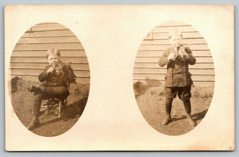 RPPC Boy w/World's Smallest Violin Playing My Heart Bleeds For You~RPPC c1910 