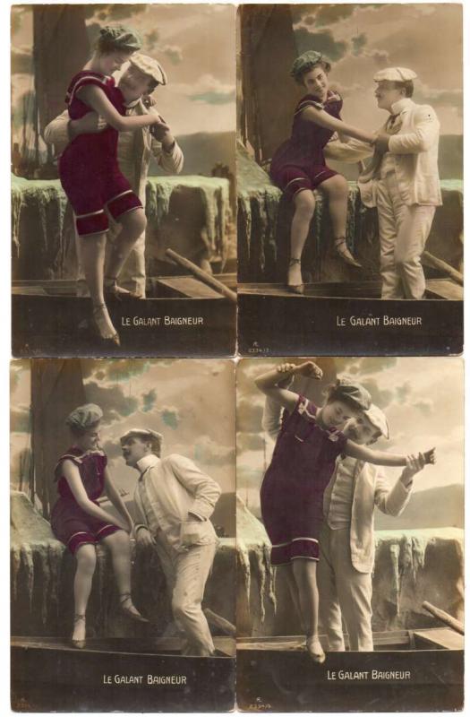 Group of 6 Man and Woman Romance Bathing Beauty Real Photo Antique PCs J45230