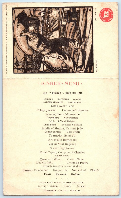 SS Finland Steamship Ocean Liner Steamer Ship Postcard Menu