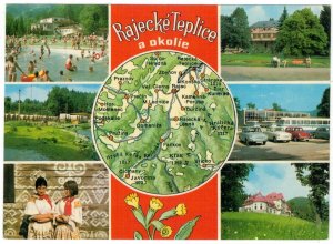 Postcard Slovakia 1970 Rajecke Teplice Map Spa Resort Architecture Folklore