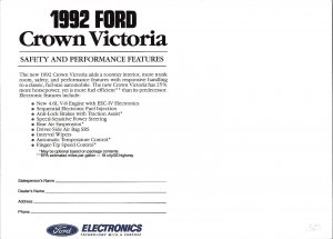 1992 Ford Crown Victoria Automotive Feature Advertisement Postcard