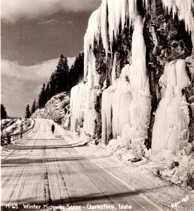 1940's RPPC Winter Highway Scene Clarksfork Idaho ID Ross Hall Photo Postcard