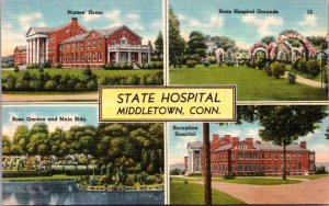 Linen Postcard Multiple Views State Hospital in Middletown, Connecticut