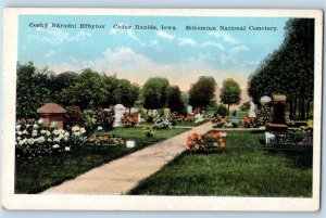 Cedar Rapids Iowa IA Postcard Bohemian National Cemetery Scenic View Garden 1920