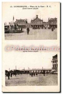 Old Postcard Dunkirk Place De La Gare front after war 1939-1945