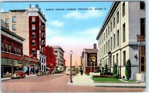 POCATELLO, Idaho  ID   NORTH ARTHUR AVENUE Street Scene c1940s Linen    Postcard