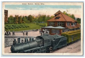 1924 Union Station Train Terminal Rock Cargo Passenger Akron Ohio OH Postcard