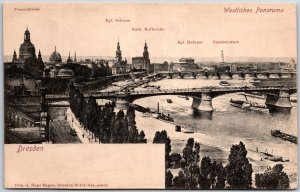 Westliches Panorama Dresden Germany Bridge Road & Boats Antique Postcard