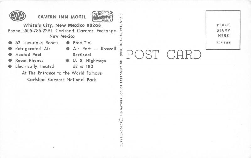 White's City New Mexico~Carlsbad Caverns National Park~Cavern Inn Motel~1970s Pc