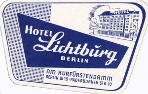 Germany Berlin Hotel Lichtburg Vintage Luggage Label sk2549