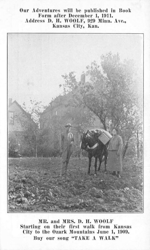 Kansas City Kansas Mr and Mrs Woolf Walking Trip to Ozark Mts Postcard AA70474