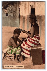 c1910 Combing Hair Hairdressing Sierra Leone West Africa Antique Postcard