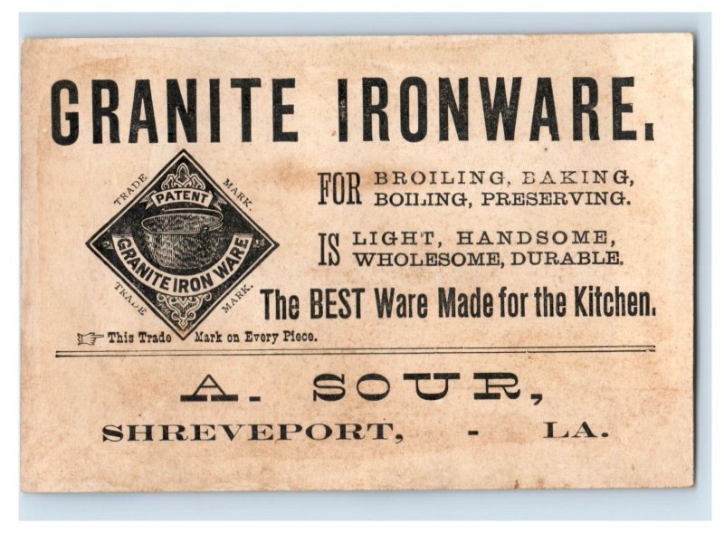 1880s-90s A. Sour Granite Ironware Shreveport, LA #3 F165