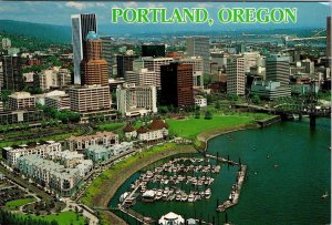 Portland, OR Oregon  CITY SKYLINE~MARINA~WATERFRONT Bird's Eye View 4X6 Postcard