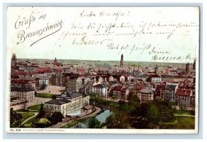 1899 Gruss Aus Braunschweis Bird's Eye View Germany Posted Antique Postcard