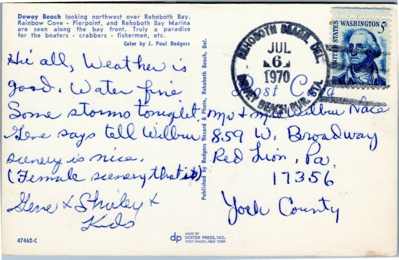 Hello from Dewey Beach vintage Deleware postcard aerial