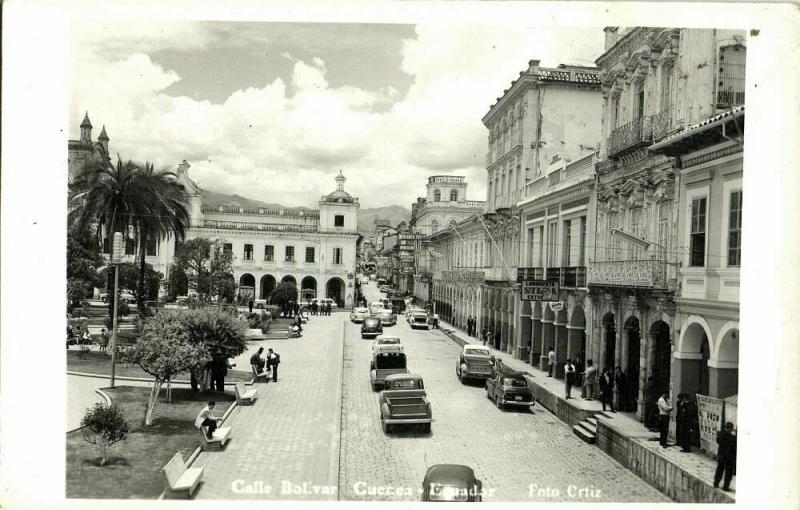 ecuador, CUENCA, Calle Bolivar, Cars (1950s) RPPC Postcard