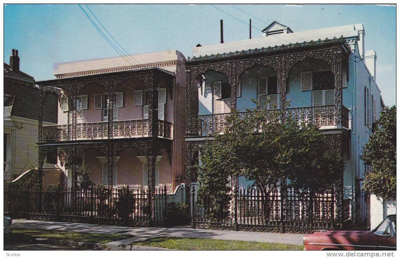 Lovely antebellum homes, typical residences of the Vieux Carre,  New Orleans,...