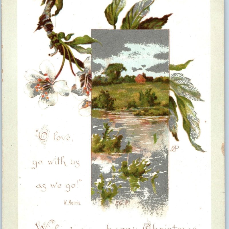 c1880s William Morris Poem Christmas Hildesheimer & Faulkner Trade Card C44
