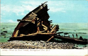 12342 Wreck at Point Judith Narragansett Pier RI Rhode Island Postcard Vintage 