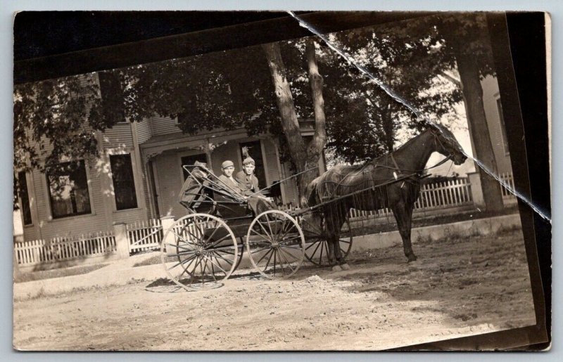 RPPC  Young Men in Horse Carriage    1909    Postcard