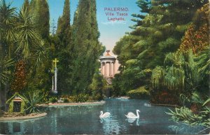 Italy Palermo Tasca villa and lake swan