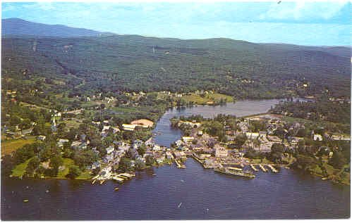 Air view of Wolfeboro, New Hampshire and Docking M/V Mount Washington NH