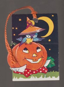 Vintage HALLOWEEN c1960 BRIDGE TALLY  Owl Witch JOL JACK O'LANTERN Ex Carpentier