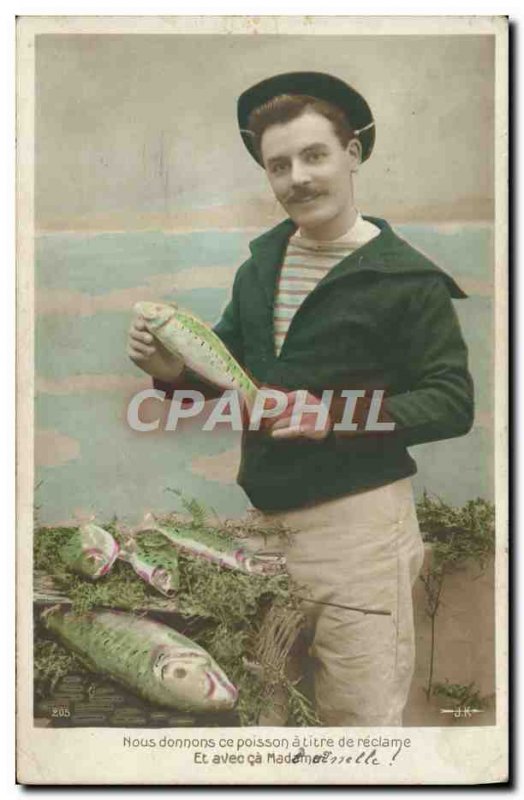 Old Postcard We give this fish pulls reclame Marin